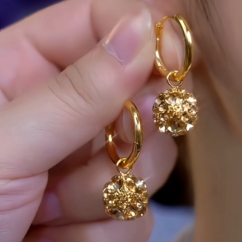 14K Gold-Plated Exquisite Coffee Color Diamond Ball Earrings