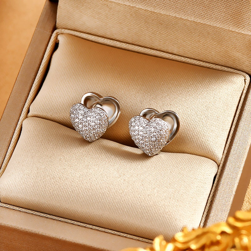 14K Gold-Plated Exquisite Diamond Heart-Design Earrings