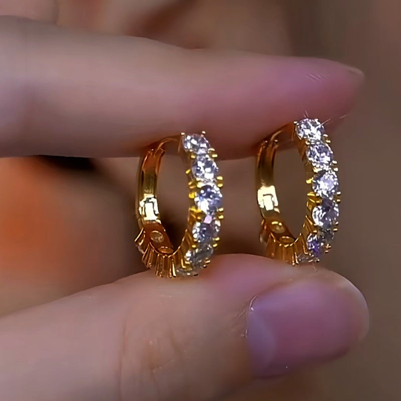 14K Gold-Plated Exquisite Hot Style Zircon Hoop Earrings