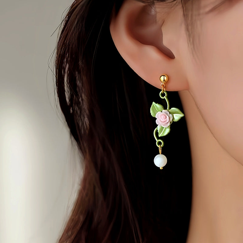 14K Gold-Plated Flower And Green Leaf Earrings