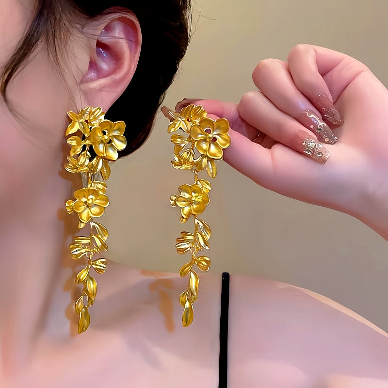 14K Gold-Plated Flower And Leaf Tassel Earrings