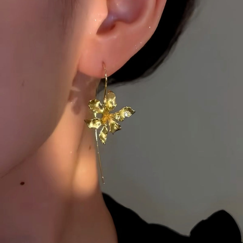 14K Gold-Plated Flower Ear Hook Earrings