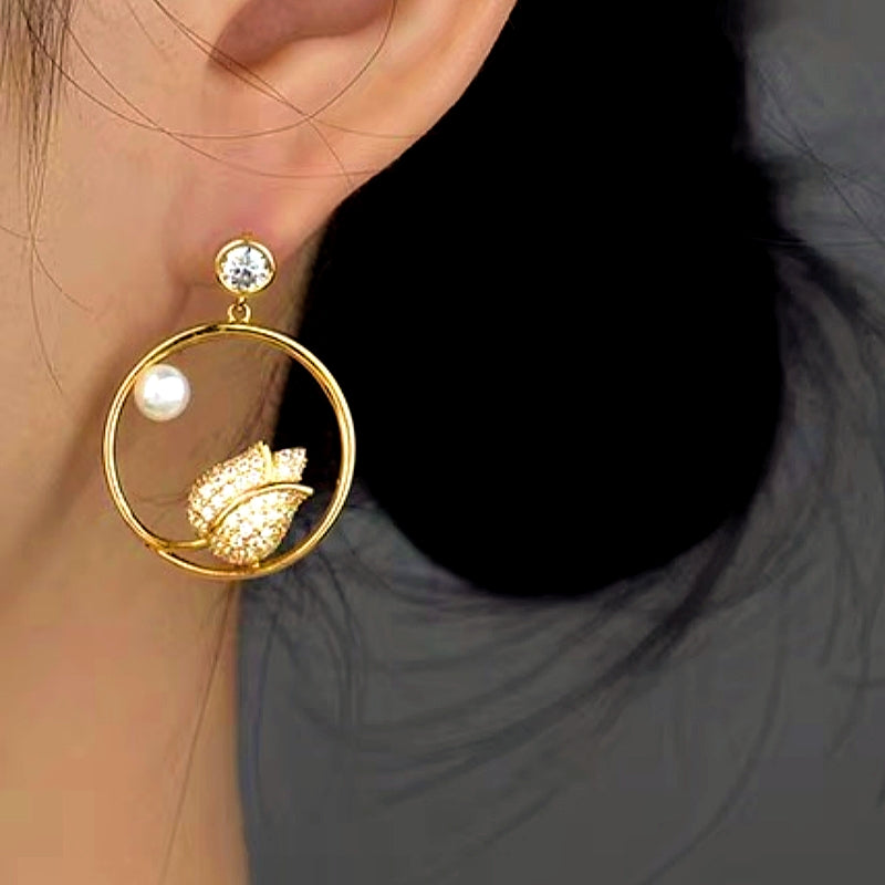 14K Gold-Plated Flower Pearl Earrings