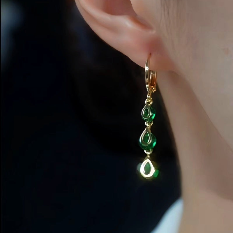 14K Gold-Plated Fresh Green Zircon Water Drop Earrings