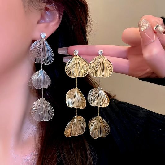 14K Gold-Plated Ginkgo Leaf Tassel Earrings