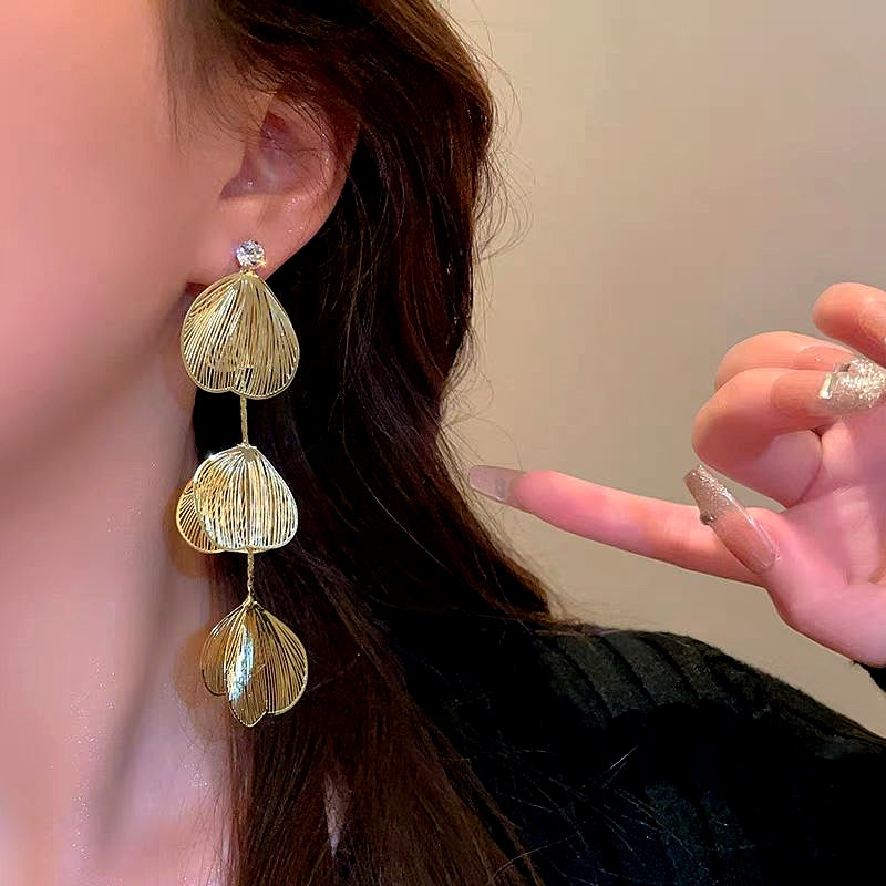 14K Gold-Plated Ginkgo Leaf Tassel Earrings