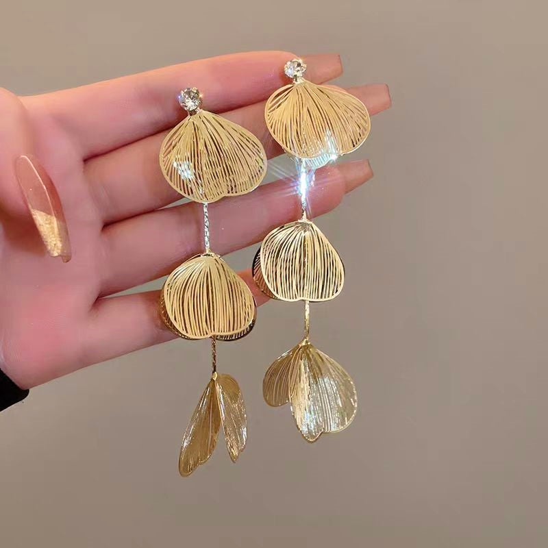 14K Gold-Plated Ginkgo Leaf Tassel Earrings