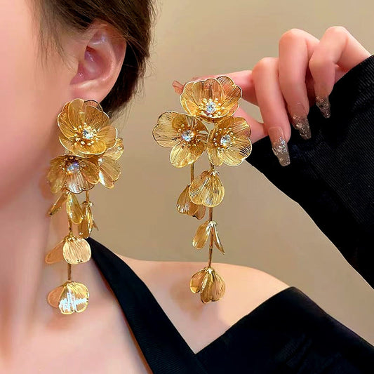 14K Gold-Plated Golden Flower Tassel Earrings