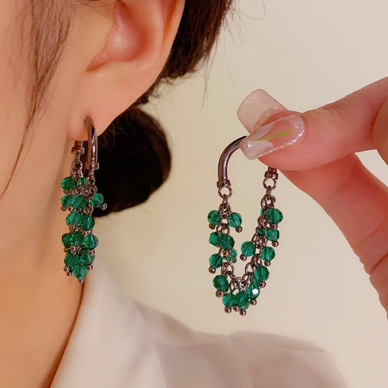 14K Gold-Plated Green Crystal String Earrings