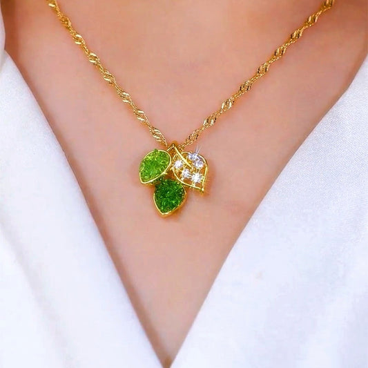 14K Gold-Plated Green Diamond Leaf Necklaces