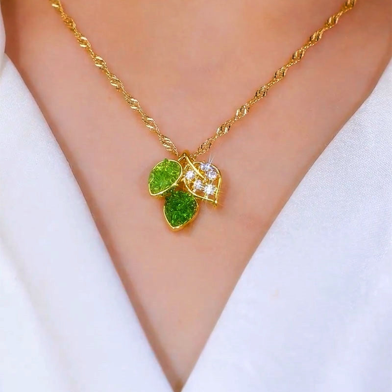 14K Gold-Plated Green Diamond Leaf Necklaces