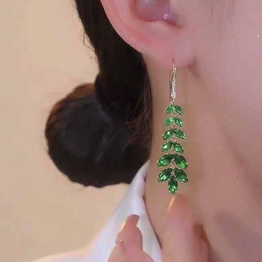 14K Gold-Plated Green Leaf Earrings