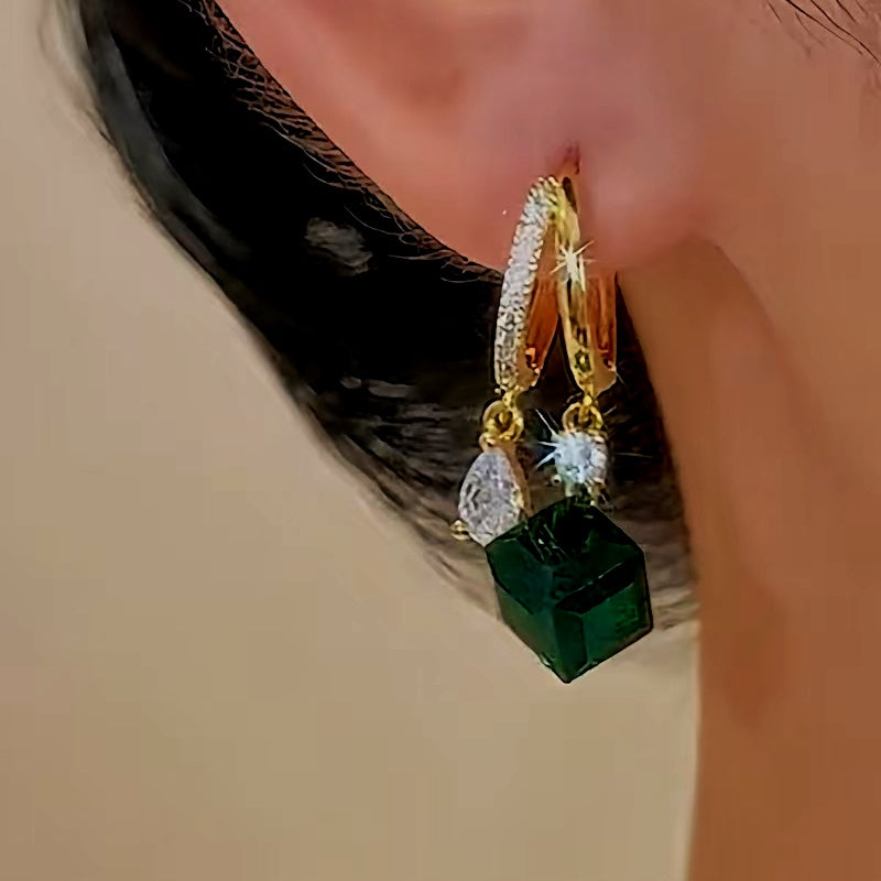 14K Gold-Plated Green Zircon Crystal Earrings