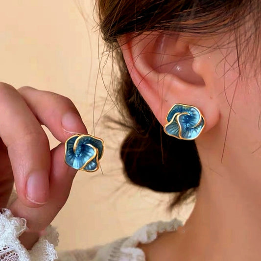 14K Gold-Plated Haze Blue Flower Stud Earrings