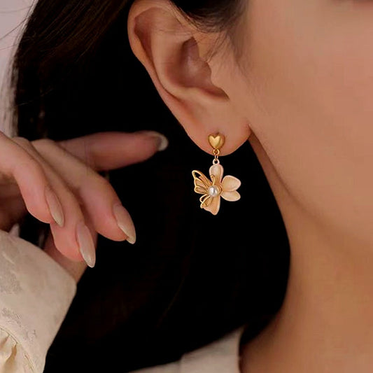 14K Gold-Plated Heart-Design Flower Earrings