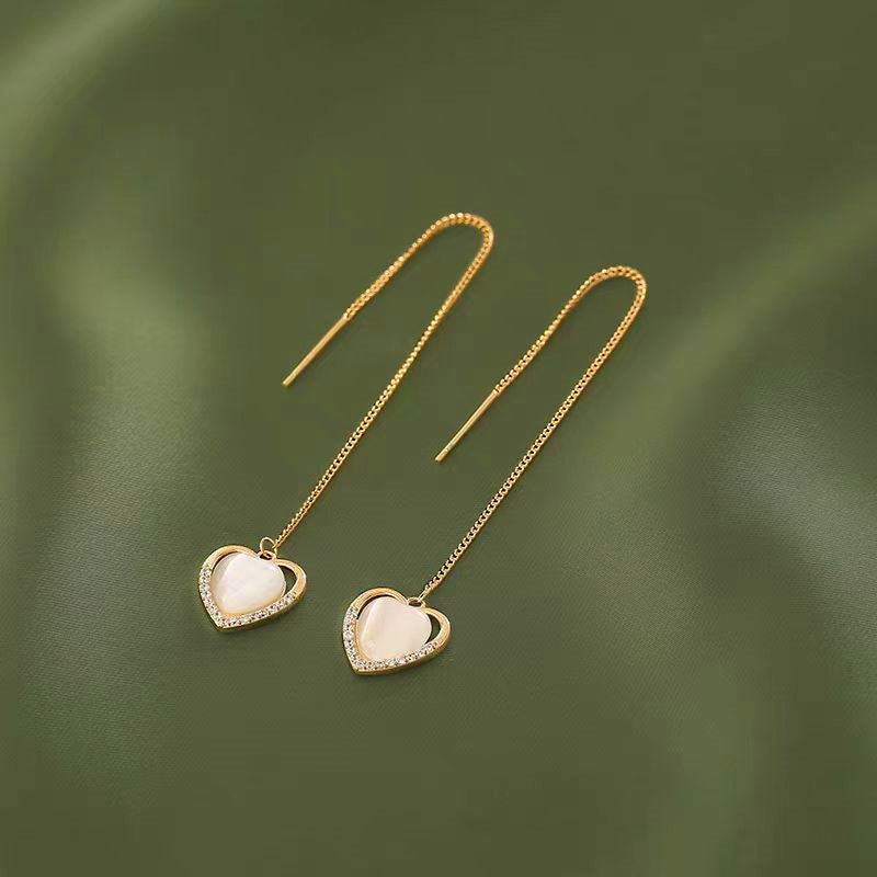 14K Gold-Plated Heart Design Ear Clip And Threader Earrings