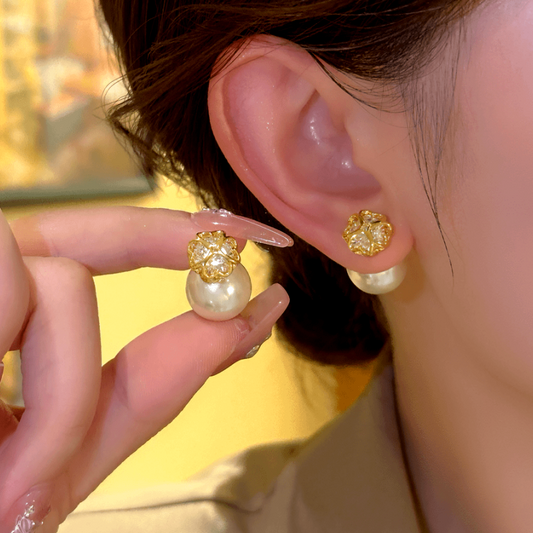 14K Gold-Plated Hollow Clover Earrings