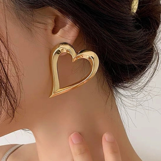 14K Gold-Plated Hollow Heart-Design Earrings