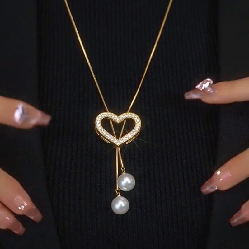 14K Gold-Plated Hollow Heart Pearl Necklace