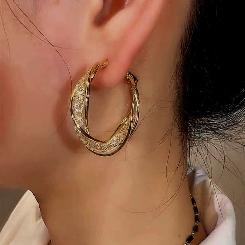 14K Gold-Plated Hollow Twisted Hoop Earrings