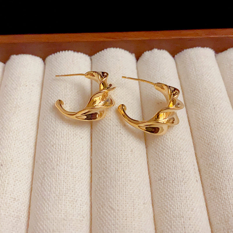 14K Gold-Plated Irregular Twist C Earrings