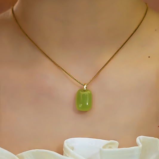 14K Gold-Plated Jade Square Pendant Neckalce