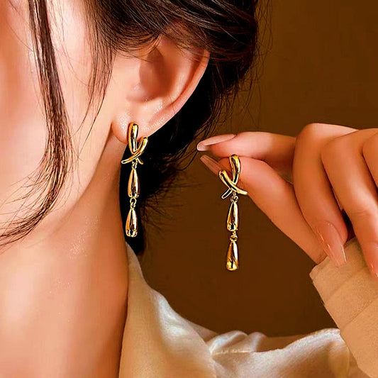 14K Gold-Plated Long Cross Earrings