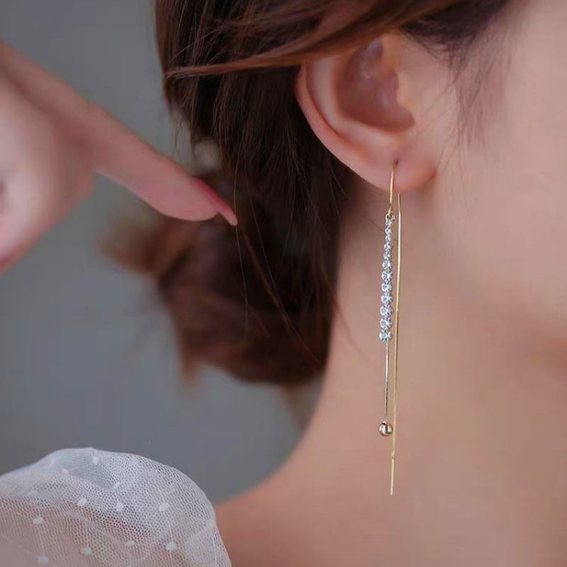 14K Gold-Plated Long Crystal Threader Earrings