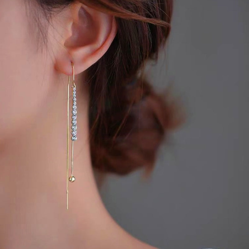 14K Gold-Plated Long Crystal Threader Earrings