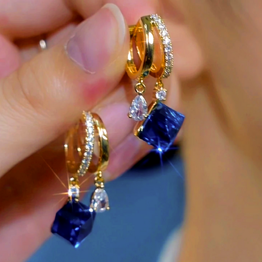 14K Gold-Plated Luxury Blue Crystal Earrings