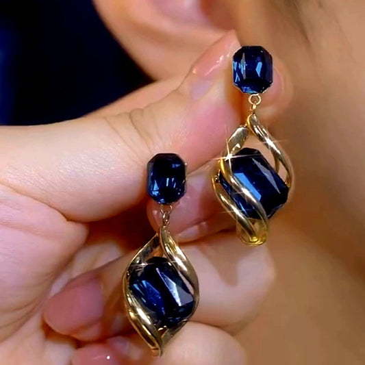 14K Gold-Plated Luxury Blue Crystal Earrings