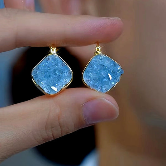 14K Gold-Plated Luxury Blue Crystal Earrings