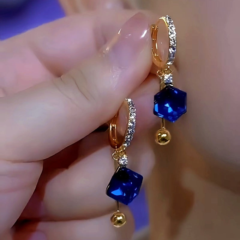 14K Gold-Plated Luxury Blue Diamond Earrings