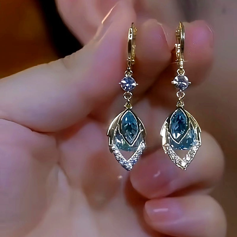 14K Gold-Plated Luxury Blue Diamond Water Drop Earrings