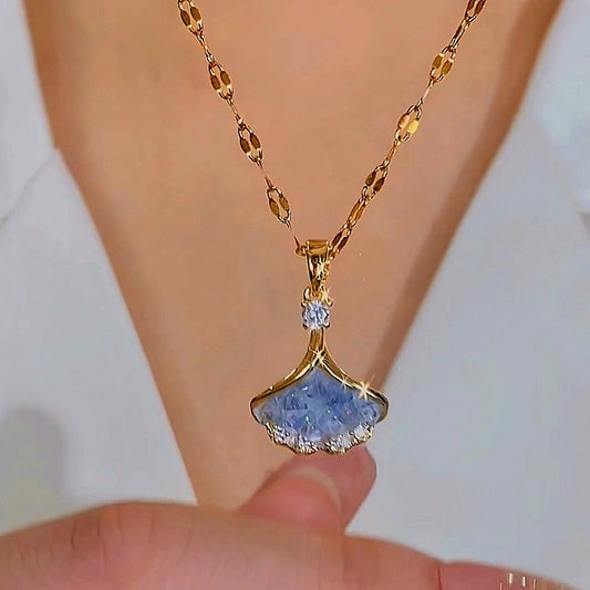 14K Gold-Plated Luxury Blue Leaf Necklaces