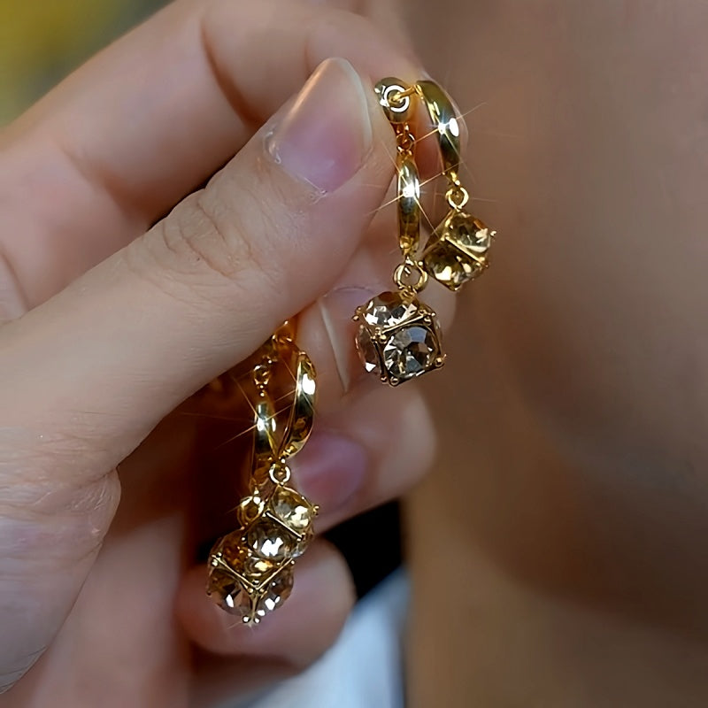 14K Gold-Plated Luxury Brown Cube Earrings