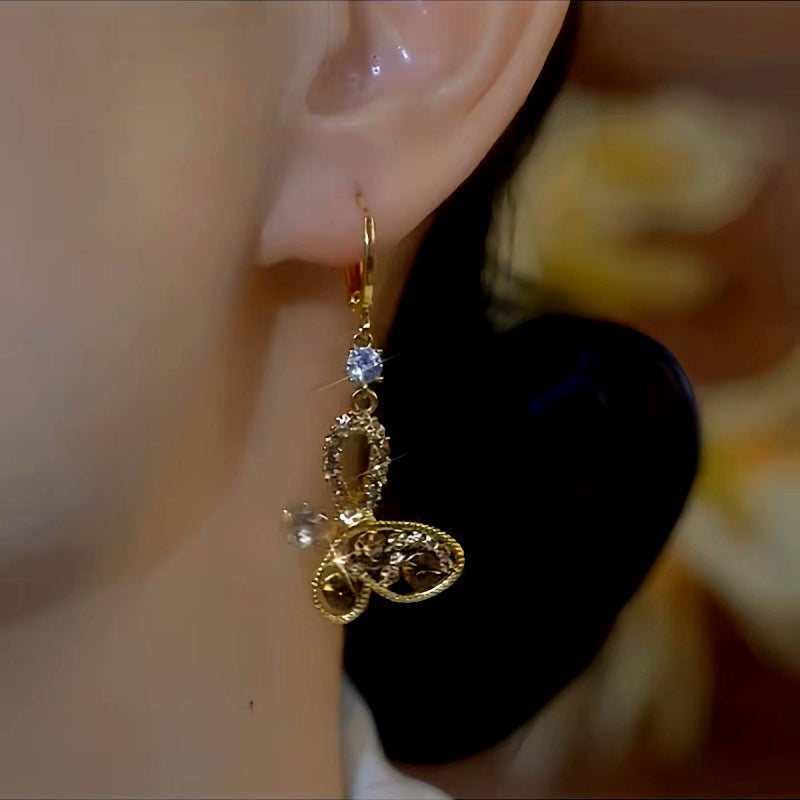 14K Gold-Plated Luxury Brown Diamond Butterfly Earrings