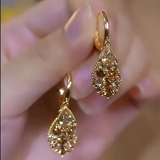 14K Gold-Plated Luxury Brown Zircon Diamond Earrings