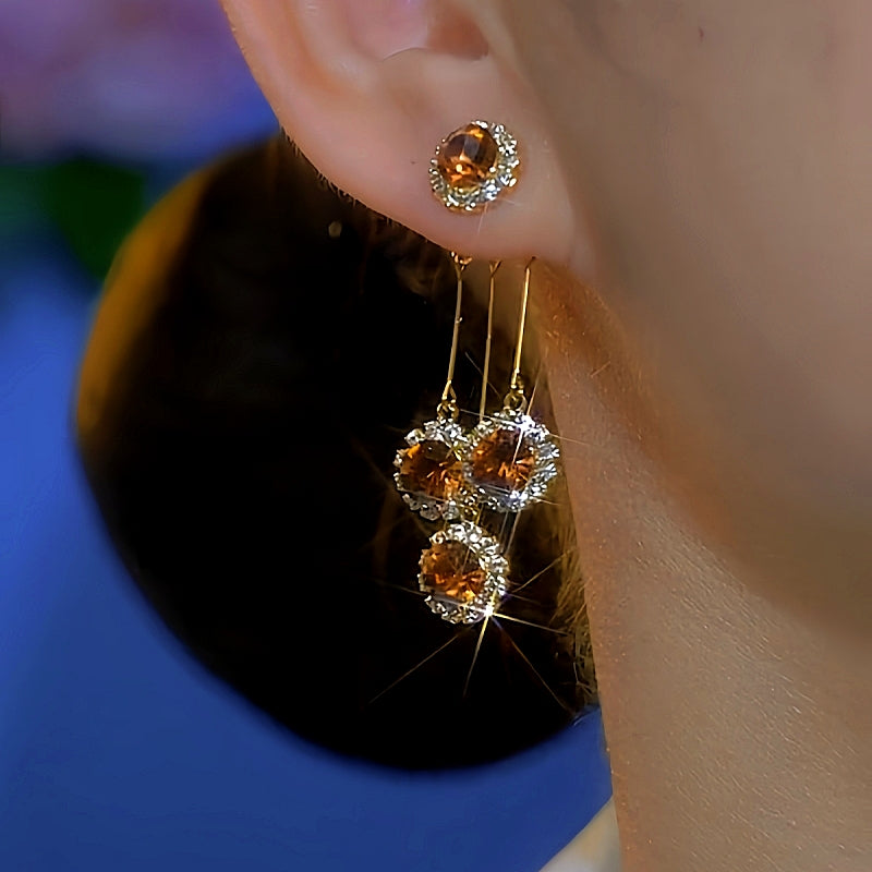 14K Gold-Plated Luxury Brown Zircon Tassel Earrings