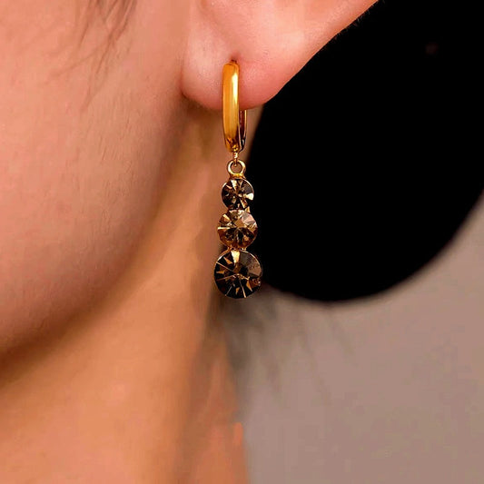 14K Gold-Plated Luxury Brown Zircon Tassel Earrings