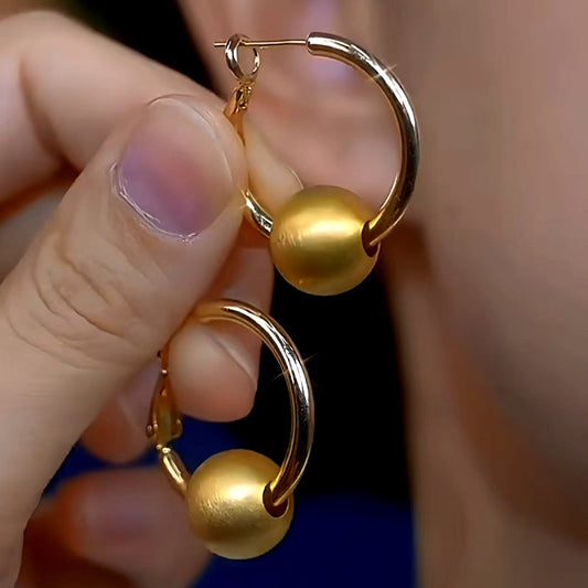 14K Gold-Plated Luxury Brushed Ball Hoop Earrings