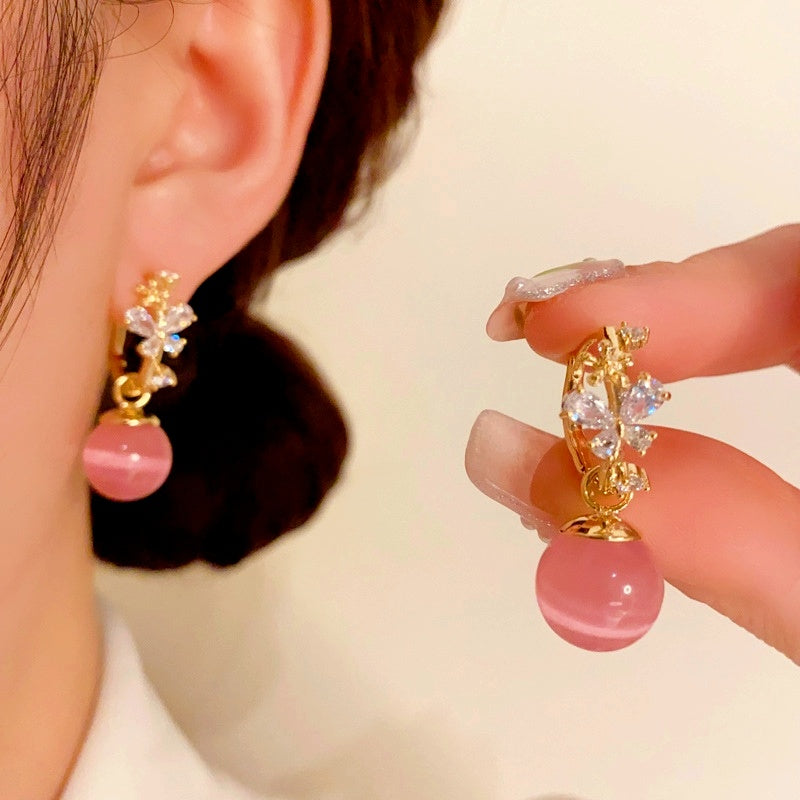 14K Gold-Plated Luxury Cat's Eye Zircon Flower Earrings