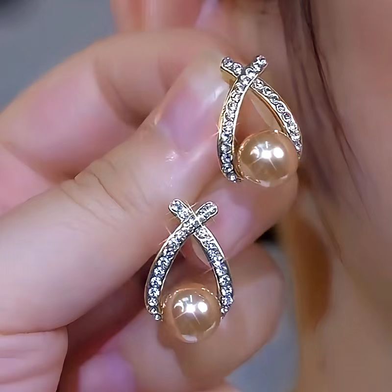 14K Gold-Plated Luxury Daimond Pearl Earrings