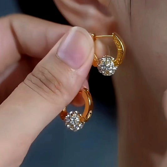 14K Gold-Plated Luxury Diamond Ball Earrings