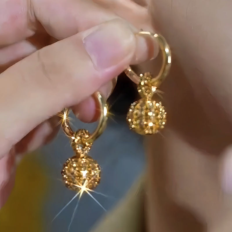 14K Gold-Plated Luxury Diamond Ball Earrings