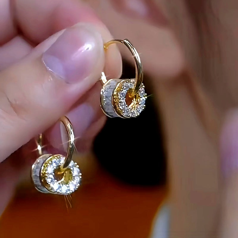 14K Gold-Plated Luxury Diamond Ball Hoop Earrings