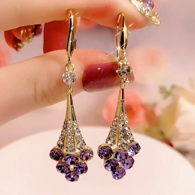 14K Gold-Plated Luxury Diamond Crystal Earrings