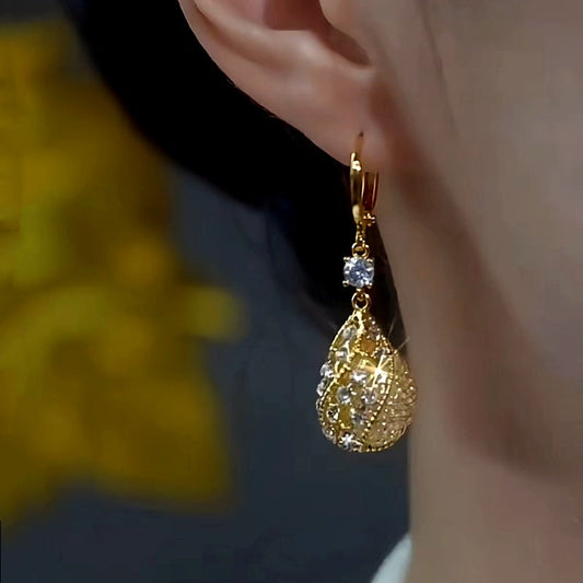 14K Gold-Plated Luxury Diamond Drop Earrings