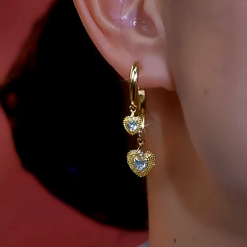 14K Gold-Plated Luxury Diamond Heart Earrings