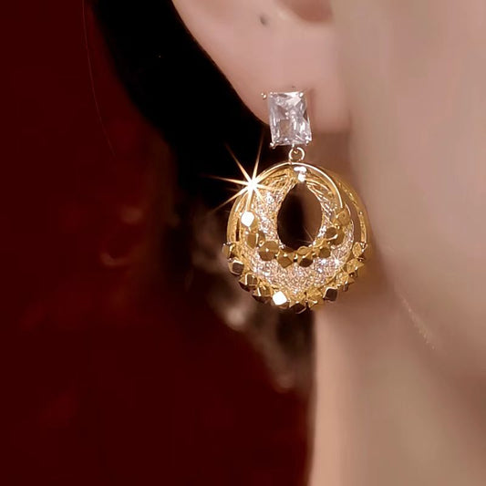 14K Gold-Plated Luxury Diamond Hoop Earrings